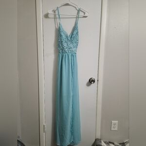 Elegant Blue Lace Maxi Dress